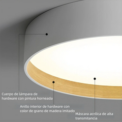Plafón circular moderno LED de metal con efecto madera para dormitorio