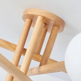 Lámpara de techo Sputnik de madera LED regulable para dormitorio, 4/6/8 luces