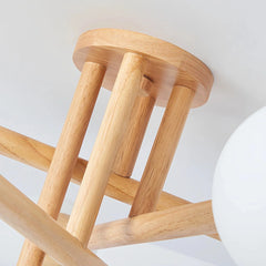Lámpara de techo Sputnik de madera LED regulable para dormitorio, 4/6/8 luces