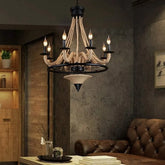 Lámpara colgante decorativa de hierro con cuerda de yute estilo retro