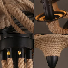 Lámpara colgante decorativa de hierro con cuerda de yute estilo retro