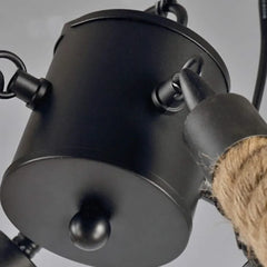 Lámpara colgante creativa de hierro con cuerda de yute estilo industrial retro