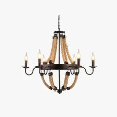 Lámpara colgante decorativa de hierro con cuerda de yute estilo industrial retro