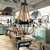 Lámpara colgante decorativa de hierro con cuerda de yute estilo industrial retro