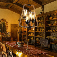 Lampara comedor negra estilo retro con múltiples bombillas