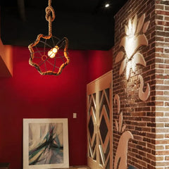 Lámpara colgante con bola de hierro y cuerda de yute estilo industrial retro