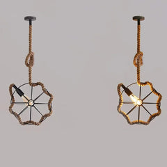 Lámpara colgante con bola de hierro y cuerda de yute estilo industrial retro