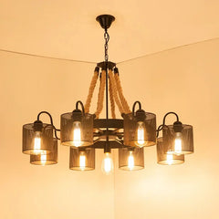 Lampara de araña vintage diseño de hierro y cuerda