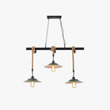 Lámpara colgante verde oscuro con cuerda de yute estilo industrial retro