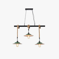 Lámpara colgante verde oscuro con cuerda de yute estilo industrial retro