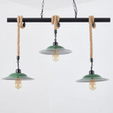 Lámpara colgante verde oscuro con cuerda de yute estilo industrial retro
