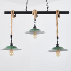 Lámpara colgante verde oscuro con cuerda de yute estilo industrial retro