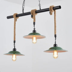 Lámpara colgante verde oscuro con cuerda de yute estilo industrial retro