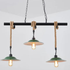 Lámpara colgante verde oscuro con cuerda de yute estilo industrial retro