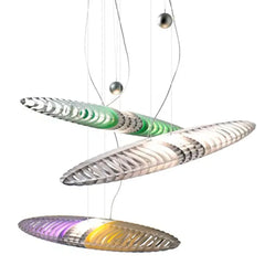 Lámpara colgante de vidrio LED en forma de nave espacial larga moderna