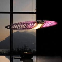 Lámpara colgante de vidrio LED en forma de nave espacial larga moderna