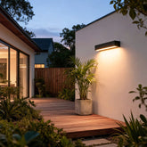 Aplique de pared exterior LED rectangular moderno negro de metal para porche