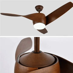 Ventilador de techo con luz 3 aspas diseño nórdico LED silencioso motor DC 132 cm salón