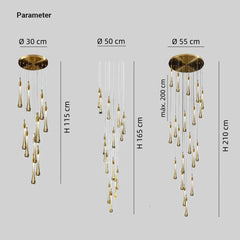 Lámpara colgante gota de cristal dorado LED moderna para escaleras