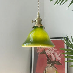 Lámpara colgante cristal vintage diseño con vidrio verde para comedor