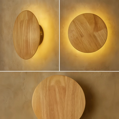 Aplique pared redondo de madera LED estilo nórdico para salón