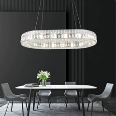 Lampara colgante de cristal ovalado LED de lujo para comedor