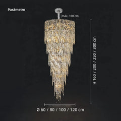 Lámpara colgante para escalera de cristal plateado grande con LED de lujo