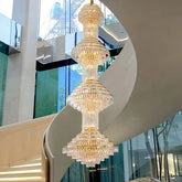 Lampara colgante para escalera de cristal dorado de gran tamaño de lujo