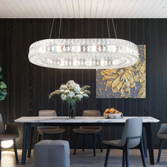 Lampara colgante de cristal ovalado LED de lujo para comedor