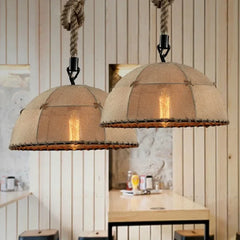 lámpara colgante retro de tela y cuerda de cáñamo