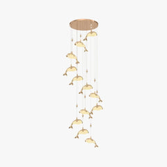 Lámpara techo colgante dorada diseño creativo de ballena para dormitorio