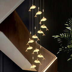 Lámpara techo colgante dorada diseño creativo de ballena para dormitorio