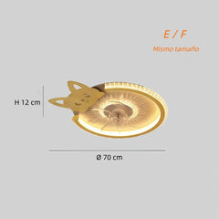Ventilador de techo infantil con luz LED y motor DC silencioso dorado
