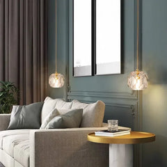 Lámpara colgante de cristal de lujo ligero para cabecera de dormitorio