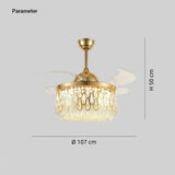 Ventilador de techo con luz LED y aspas plegables dorado con cristal Ø107 cm