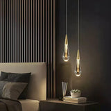 Lámpara colgante de gotas de cristal dorado LED para mesita de noche