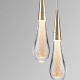 Lámpara colgante de gotas de cristal dorado LED para mesita de noche