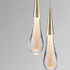 Lámpara colgante de cristal LED dorada elegante para mesita de noche