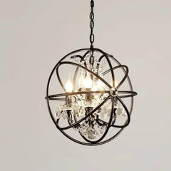 Lámpara colgante de hierro estilo industrial vintage en forma de jaula con cristales
