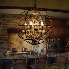 Lámpara colgante de hierro estilo industrial vintage en forma de jaula con cristales