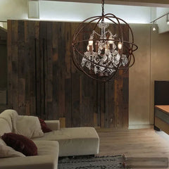 Lámpara colgante de hierro estilo industrial vintage en forma de jaula con cristales