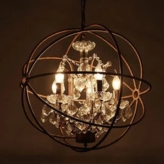 Lámpara colgante de hierro estilo industrial vintage en forma de jaula con cristales