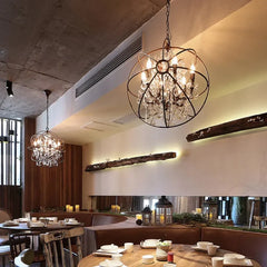 Lámpara colgante de hierro estilo industrial vintage en forma de jaula con cristales