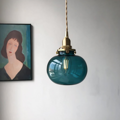 Lámpara Colgante Bola de Vidrio Azul Pato con Altura Regulable Vintage para Salón