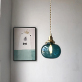 Lámpara Colgante Bola de Vidrio Azul Pato con Altura Regulable Vintage para Salón