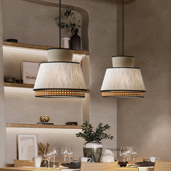 Lámpara de Tela Colgante LED de Ratán Estilo Japonés para Comedor