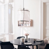 Lámpara colgante de lino tipo farol vintage regulable en altura para comedor
