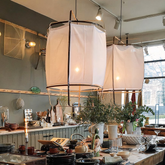 Lámpara colgante de lino tipo farol vintage regulable en altura para comedor