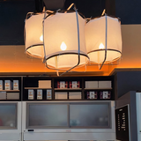 Lámpara colgante de lino tipo farol vintage regulable en altura para comedor