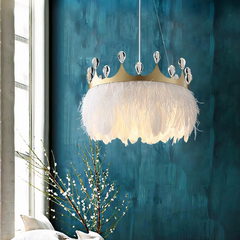 Lampara Colgante de Plumas Blancas LED Infantil Estilo Moderno Diseño Corona